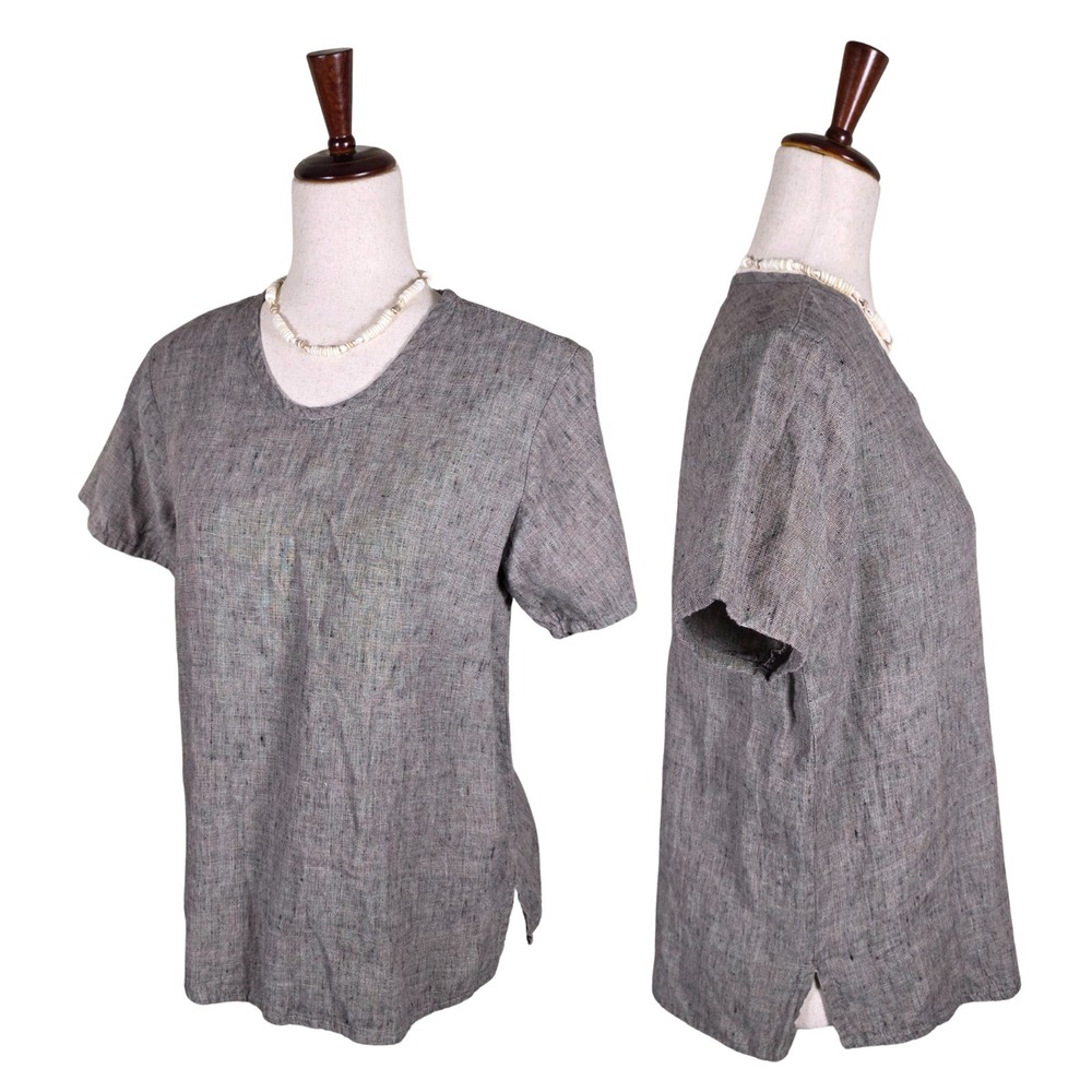 Vintage FLAX by Jeanne Engelhart Linen Top Size PETITE (M) Brown Lagenlook 90s‎